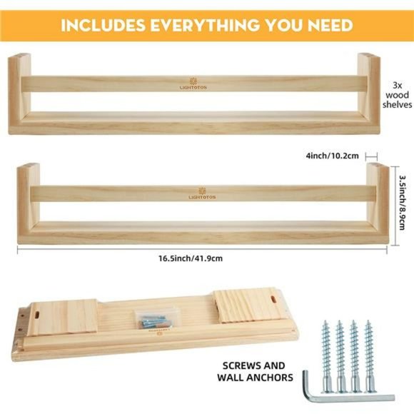 3 Pack Nursery Book Shelves 16.5 Inch for Home Décor (Natural Wood) - Picture 4 of 7